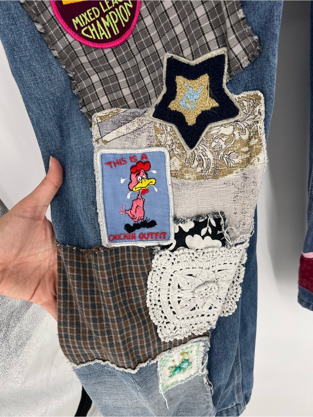 Riley Vintage Eclectic Patchwork Straight Leg Denim Jumpsuit Denim Overalls 1X - Picture 8 of 15